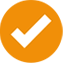 White checkmark on an orange circle icon